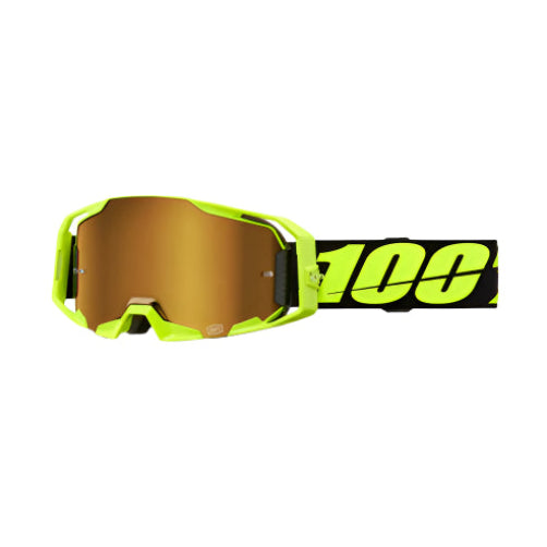 100% ARmatic MX & MTB Goggle neon yellow with true gold mirror lens