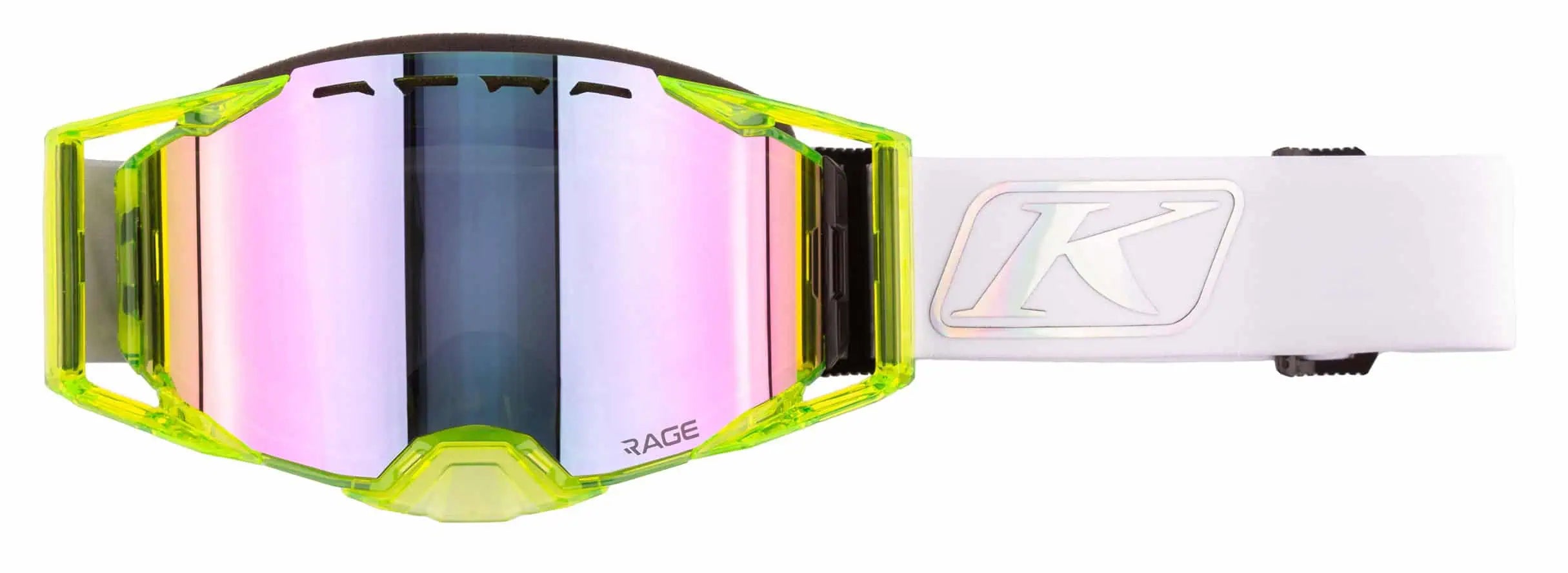 foundation hi vis with pink mirror Klim Rage Snowmobile Goggles