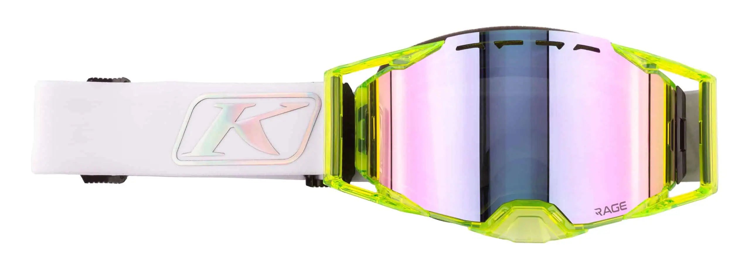 Klim Rage Snowmobile Goggles in "Foundation Hi-Vis with Dark Smoke Pink Mirror"