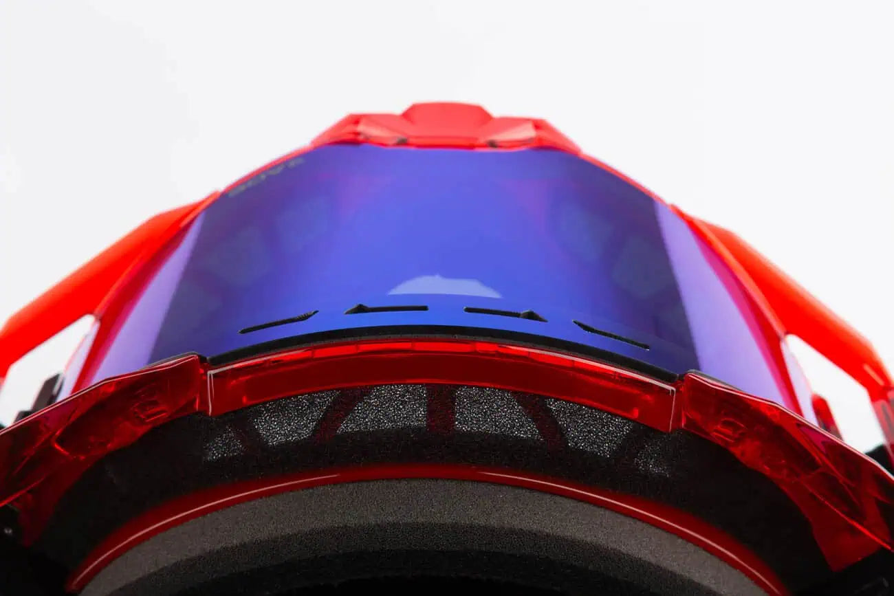 Klim Rage Snowmobile Goggles - Phase Red with Dark Smoke Blue Mirror Lens