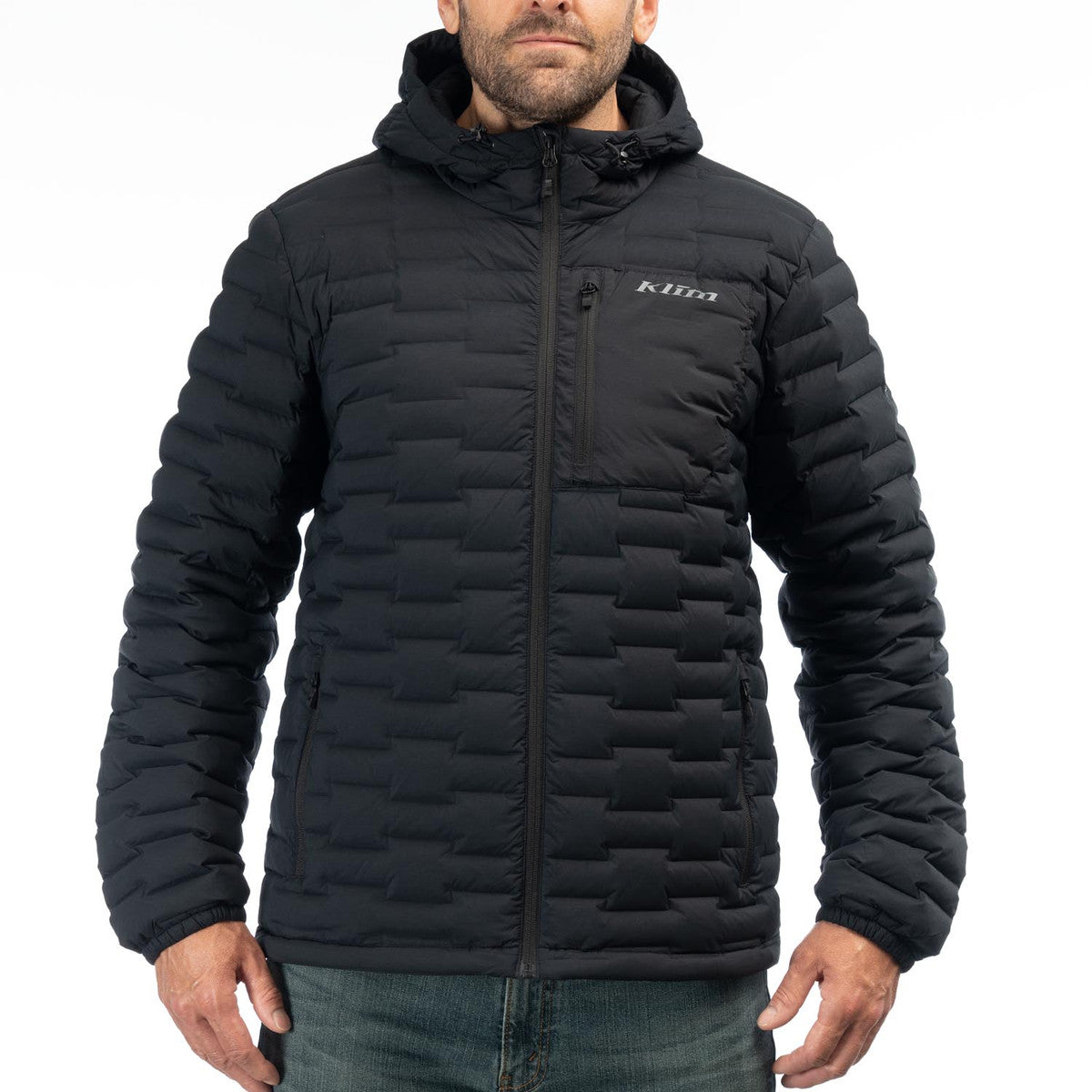 Klim Boulder Stretch Down Hooded Jacket in black