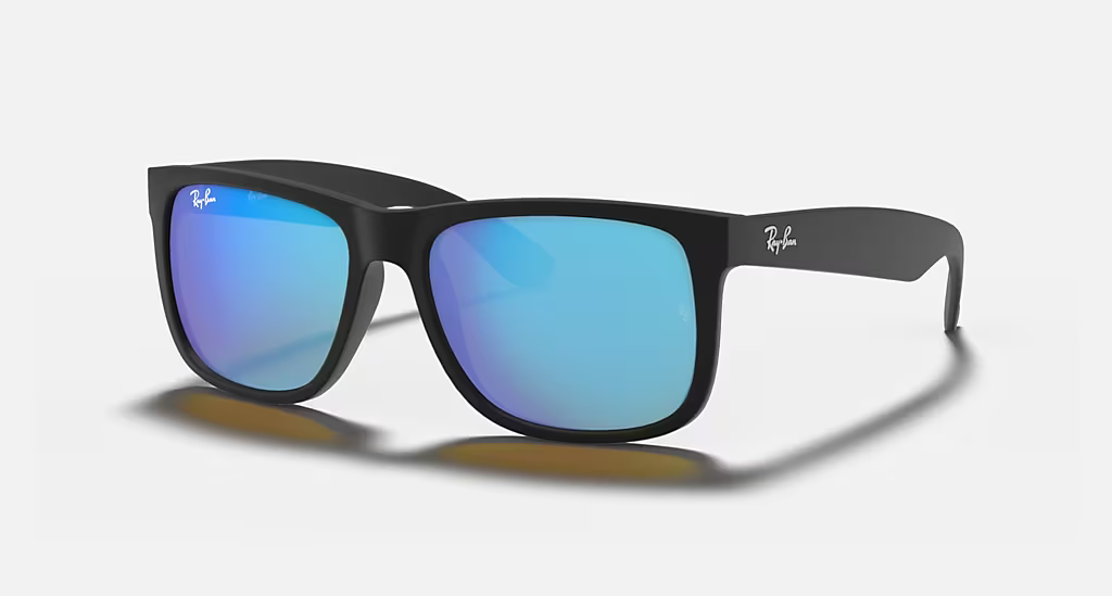 Ray Ban Justin Sunglasses Matte Black Frame With Blue Mirror Lens