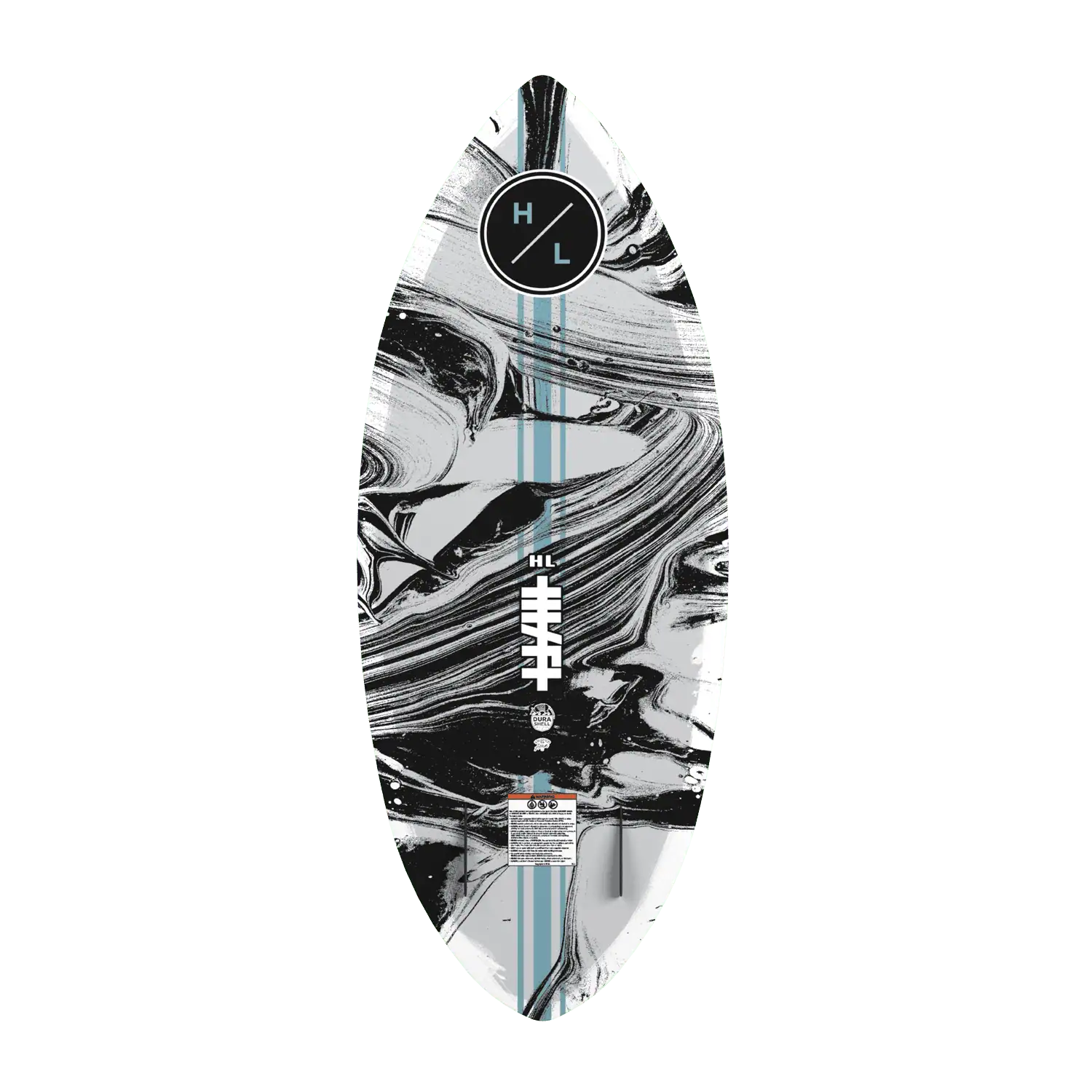 Marbled patterned Hyperlite Hi-Fi Wakesurfer board with a logo on a white background