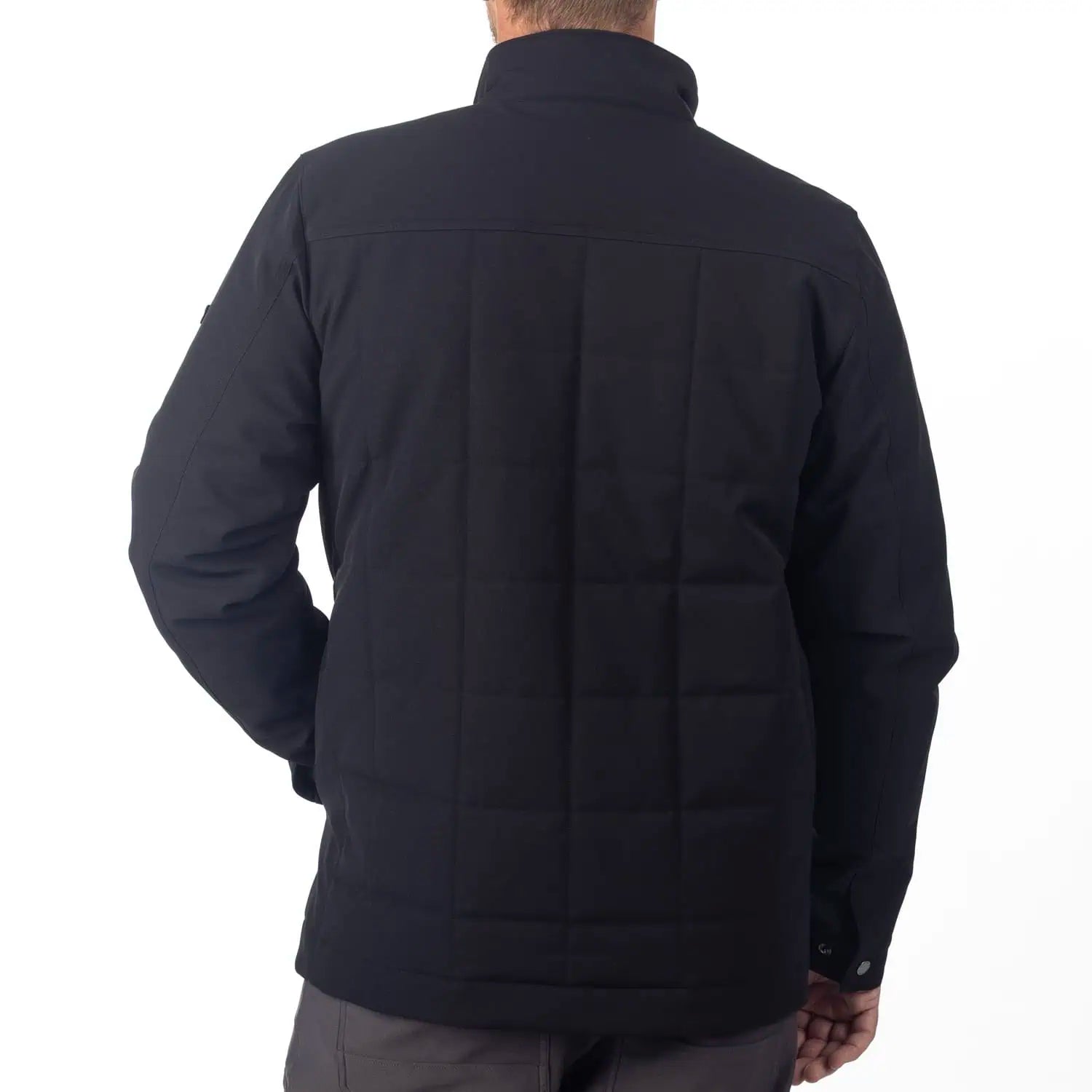 black, back view of Klim Saddleback Softshell Jacket