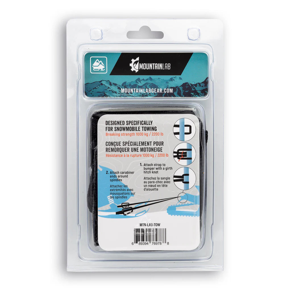 packaging of the Mountain Lab Snowmobile Tow Kit with Bag