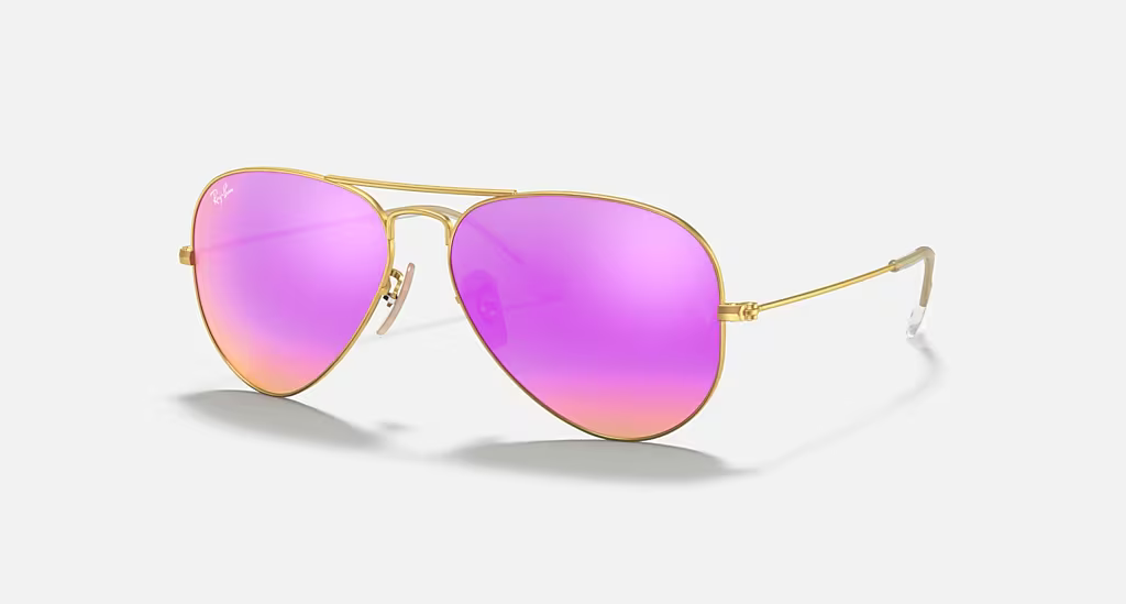 Ray-Ban Aviator Sunglasses - Matte Gold Frame With Violet Lens