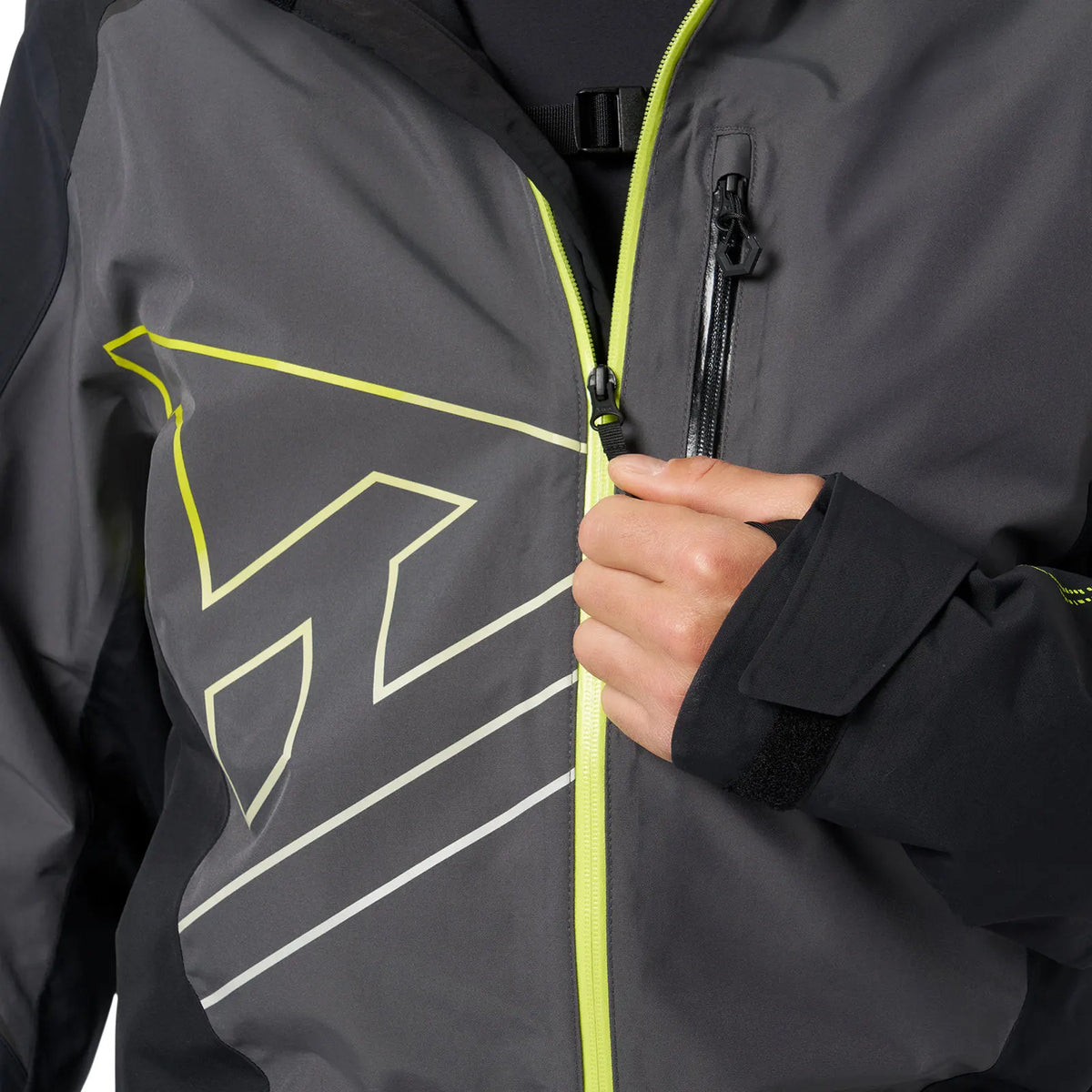 zipper detail on the charcoal grey BC Series Kona 2.0 Non-Insulated STX Monosuit