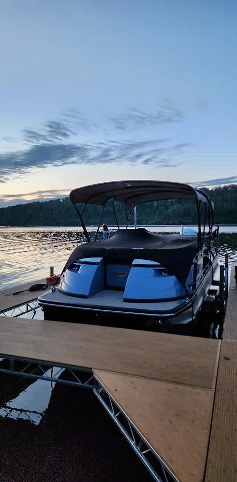 beautiful sunset shot of Blue Sky Covers Pontoon Boat Cover