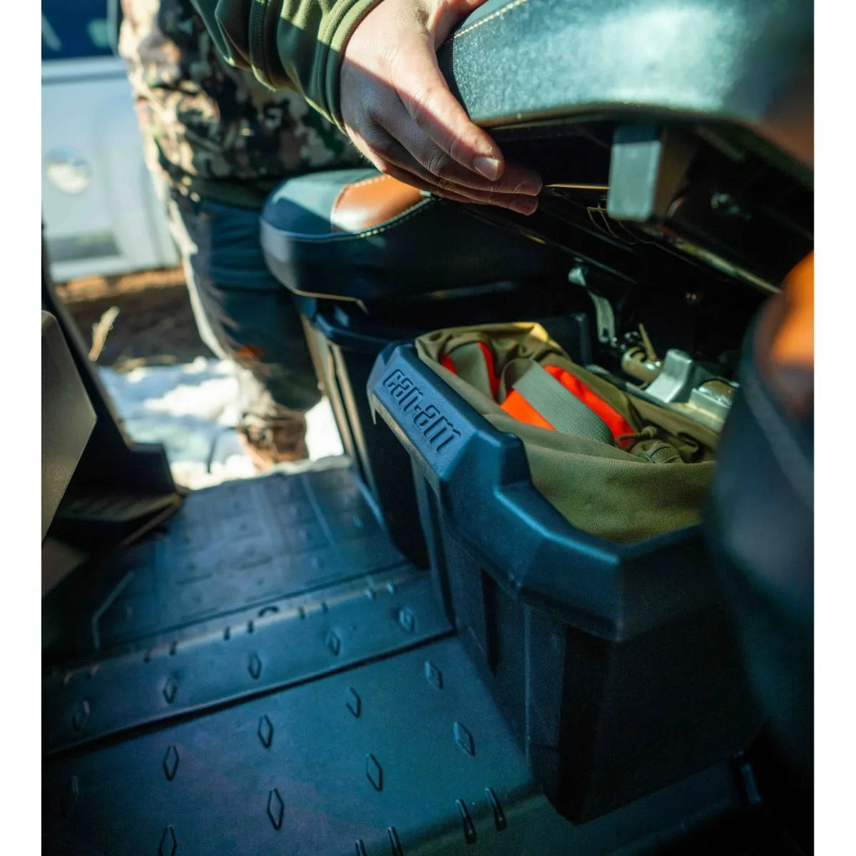 Can-Am Center Underseat Storage Bin in use