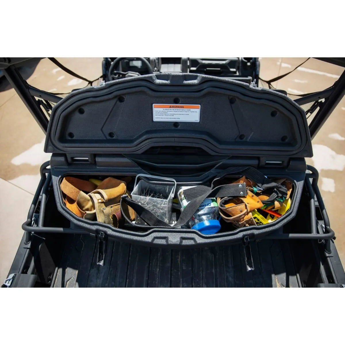 open Can-Am LinQ Cargo Box - 45 L revealing much storage for cargo