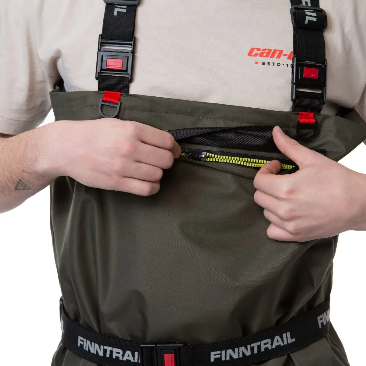the chest pocket of the Can-Am X Finntrail Enduro Waders