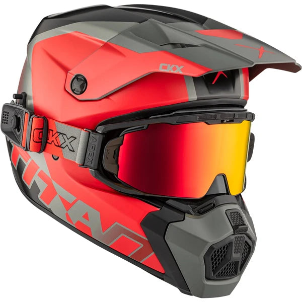 Red matte CKX AMS Titan Helmet Nunavut with Apex Goggles