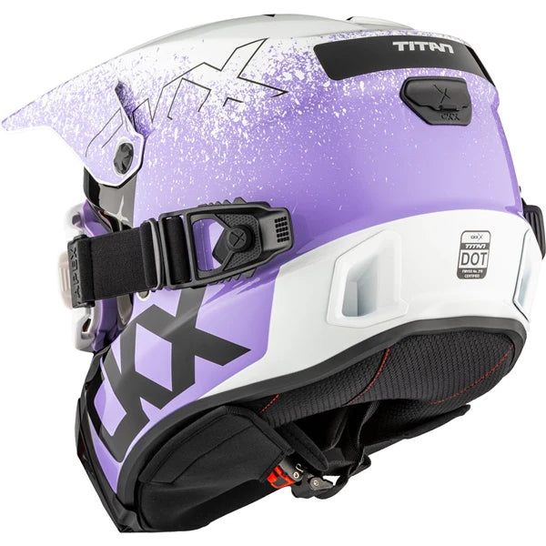 back view of the gloss purple CKX AMS Titan Helmet Vaneer with Apex Goggles