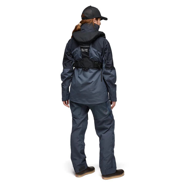 back view of a woman wearing the admiral grey Mustang Survival Elite 120 Inflatable PFD