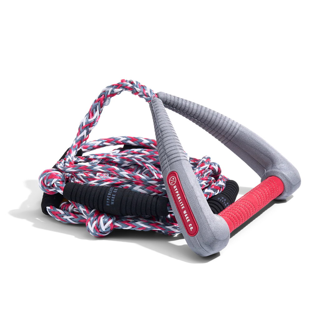 grey Hyperlite 30' Pro Surf Rope with grey, white and red rope