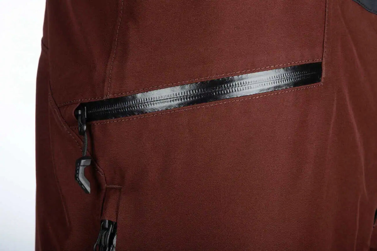 sealed zipper detail on Bitter Chocolate - Black Klim PowerXross Pant