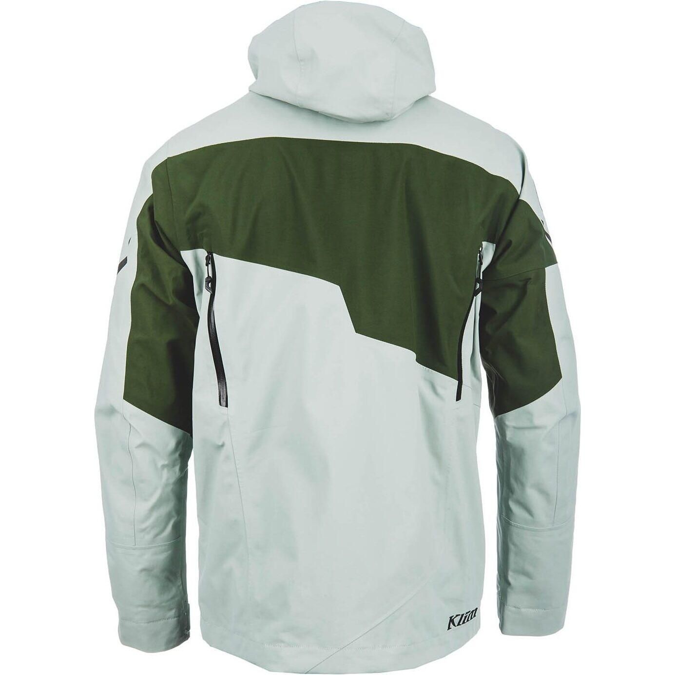 back view of the Slate Gray - Kombu Green Klim Storm Snowmobile Jacket