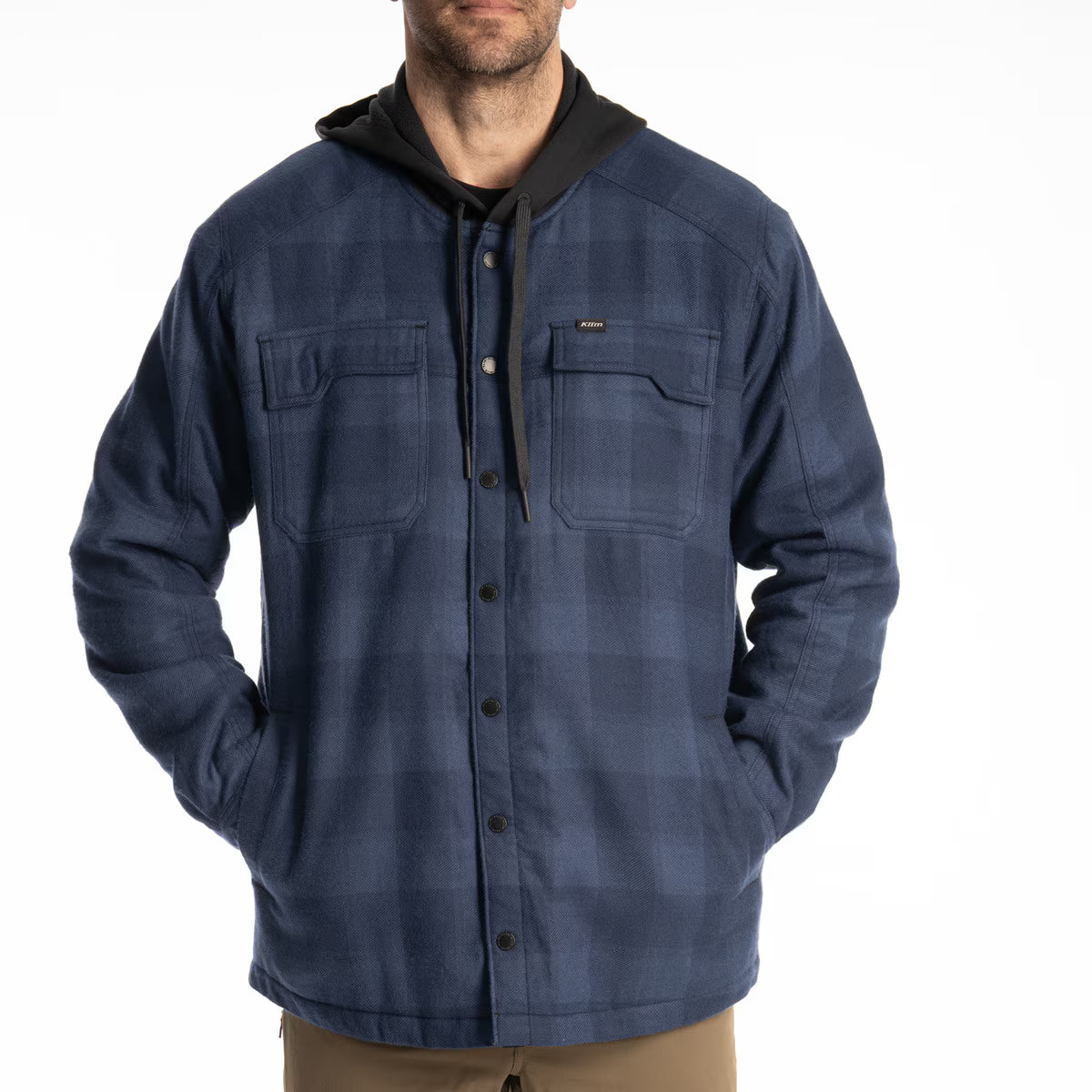 blue black Klim Targhee Fleece Lined Flannel Hoodie