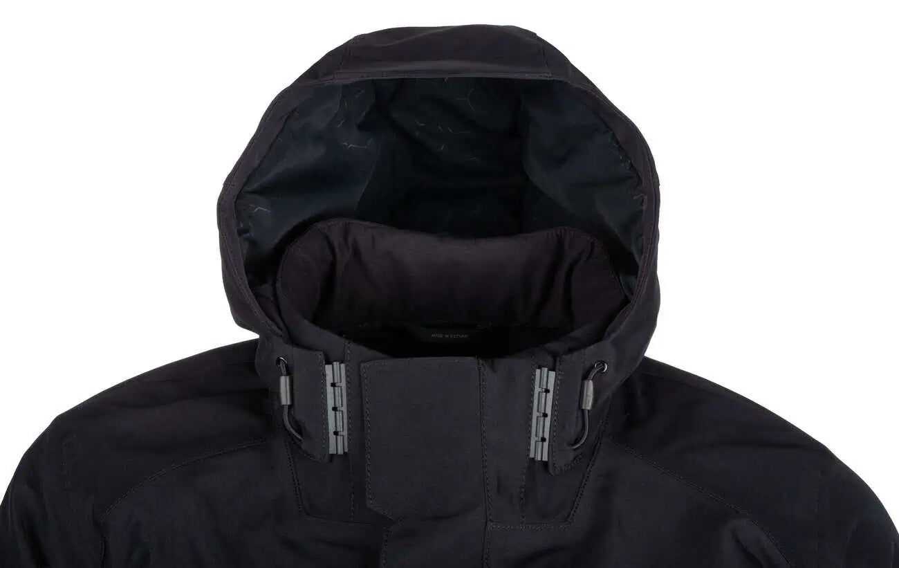 Black hooded Klim Terrain One-Piece Monosuit on a white background