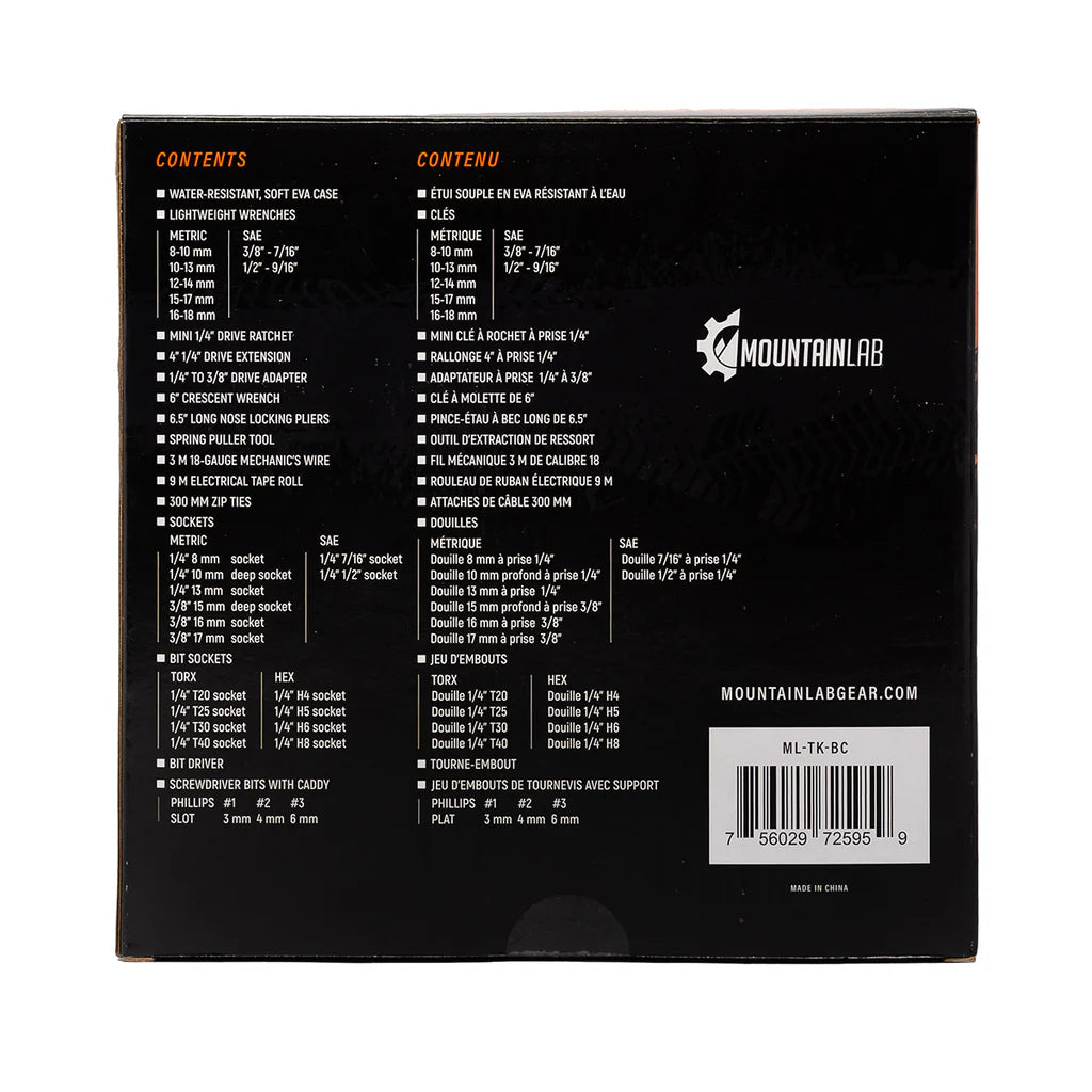 back of the box Mountain Lab Backcountry Tool Kit