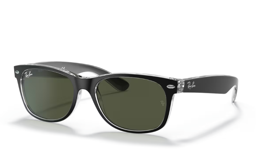Ray-Ban New Wayfarer Sunglasses - Matte Black on Transparent Frame with Green Lenses
