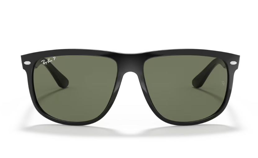 Ray-Ban Boyfriend Sunglasses - Polished Black Frame With Green Lens