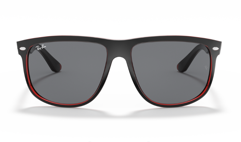 front view of Ray-Ban Boyfriend Sunglasses - Black on Transparent Red Frame With Grey Lens