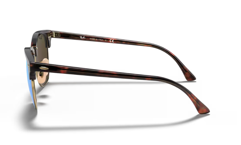 Ray-Ban Clubmaster Classic Sunglasses - Matte Havana On Gold Frame With Blue Lens