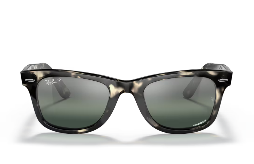 Ray-Ban Wayfarer Chromance Sunglasses - Grey Havana Frame with Polarized Silver/Blue Chromance Lenses