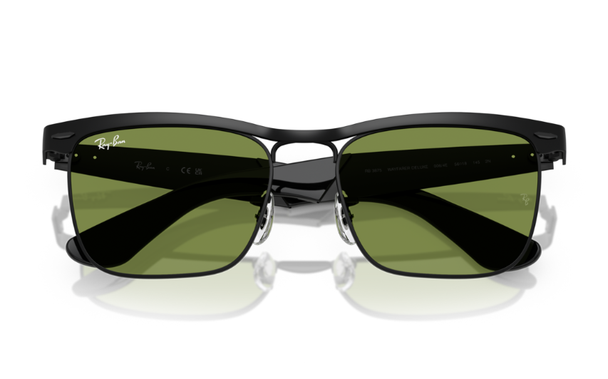 Ray-Ban Wayfarer Deluxe Sunglasses - Black Frame with Green Lens