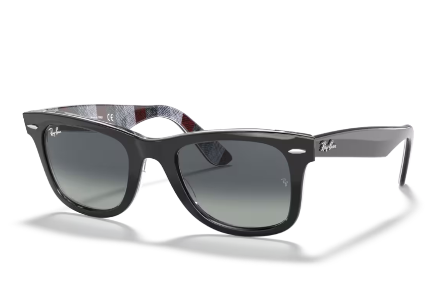 Ray-Ban Wayfarer Sunglasses - Black on Chevron Frame with Light Grey Gradient Lenses