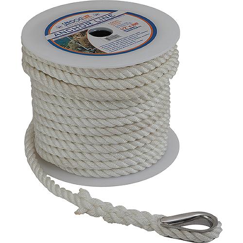 Sea-Dog Sea Dog 301110100WH1 Premium Twisted 3-Strand Nylon Anchor Line, 3/8" x 100'