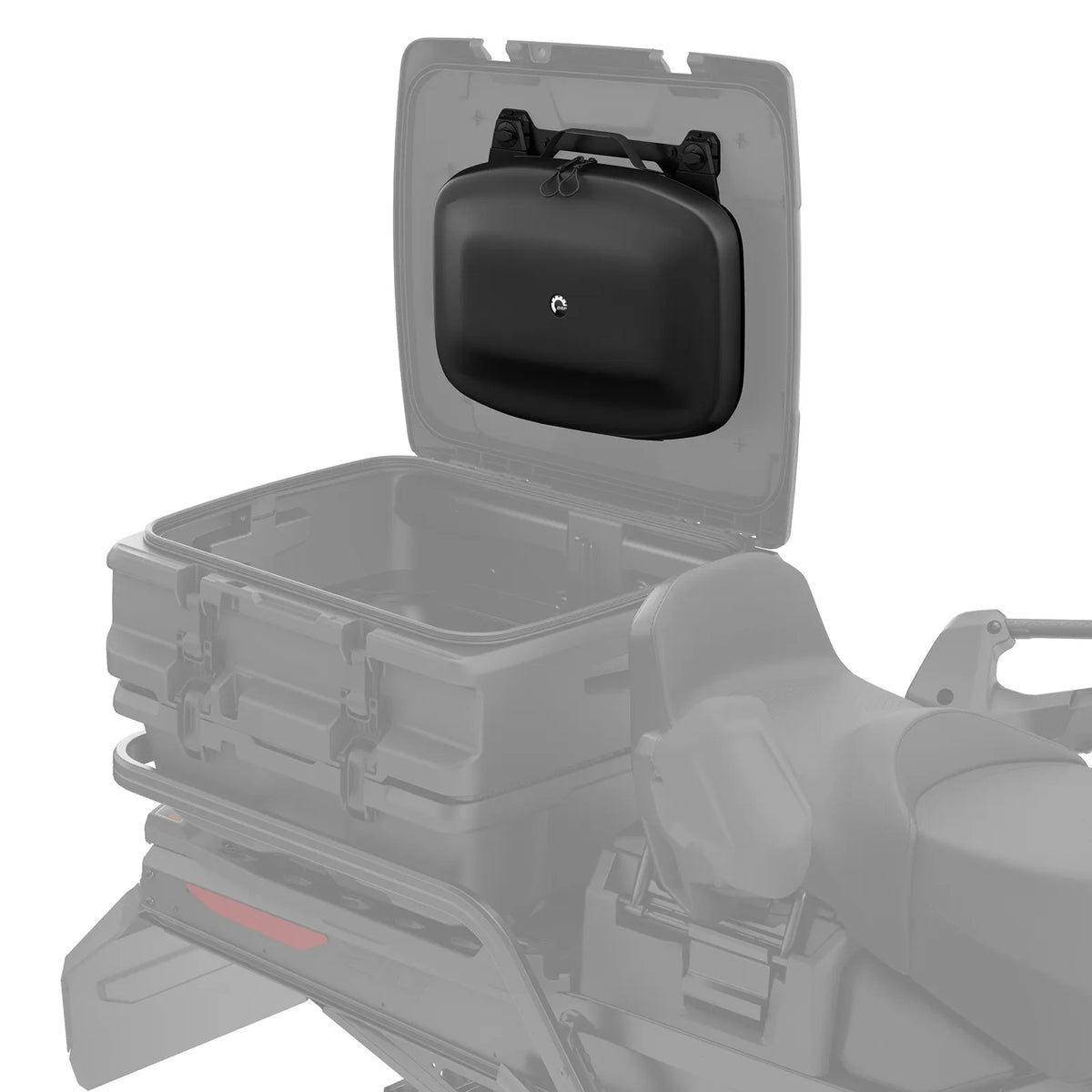 Ski-Doo LinQ Cargo Organizer shown mounted on the Ski-Doo within a linq cargo box
