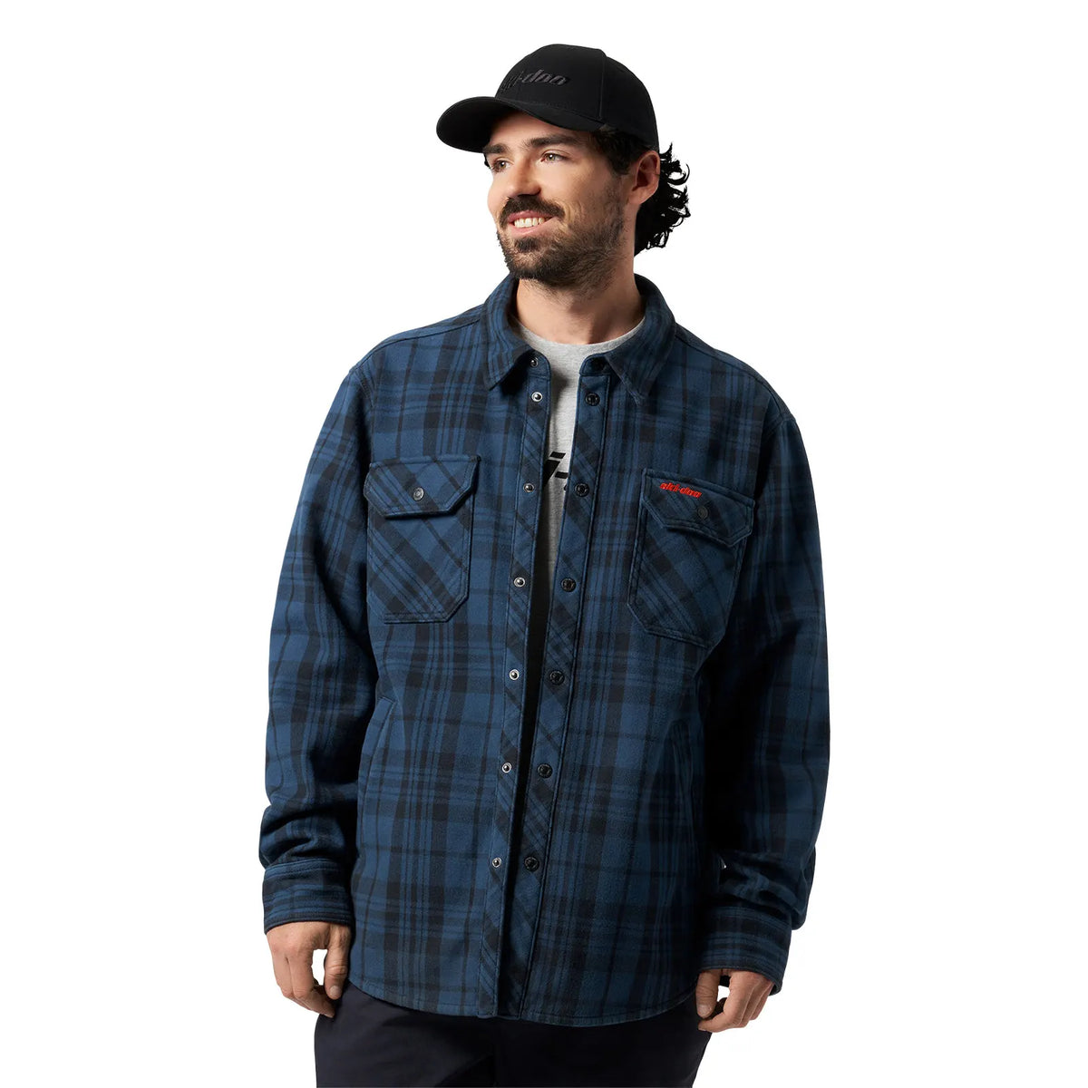 denim blue Ski-Doo Men's Plaid Bonded Overshirt