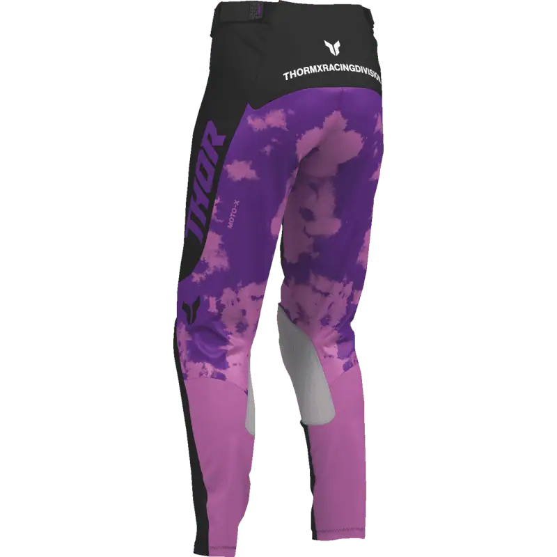 back view of black/orchid Thor Women's Launchmode Bleach Riding Pants