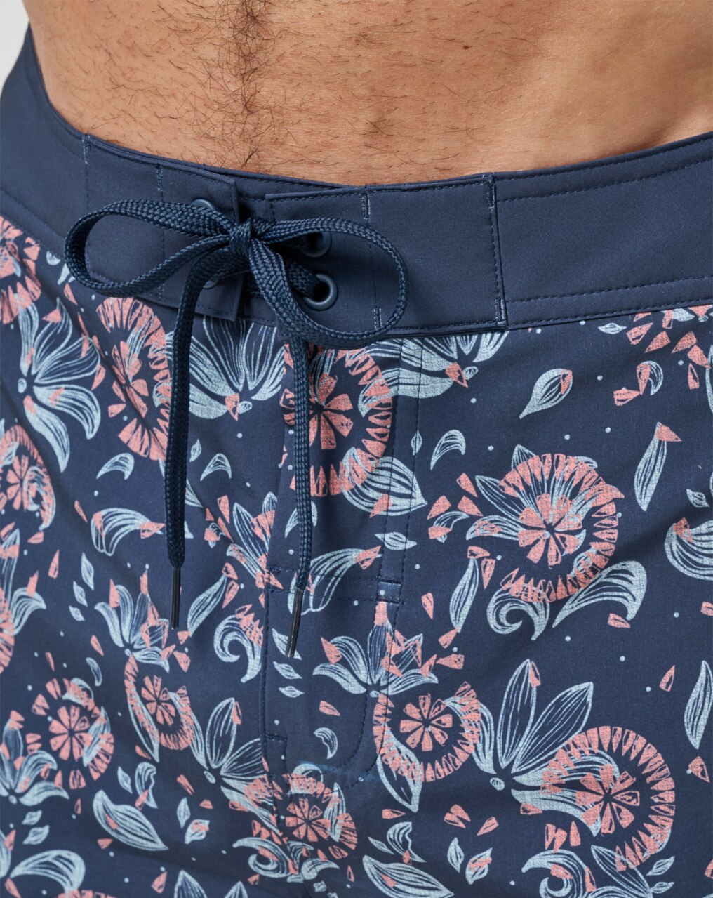 waistband and drawstring of the TravisMathew Flourish Boardshort