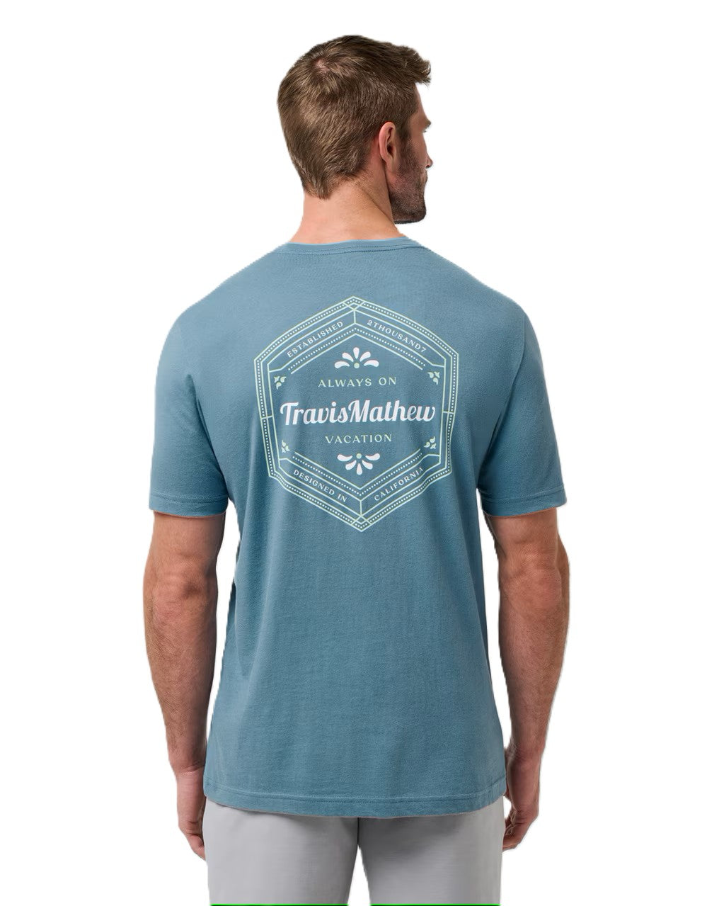 back view of TravisMathew Maximum Stay mens tee