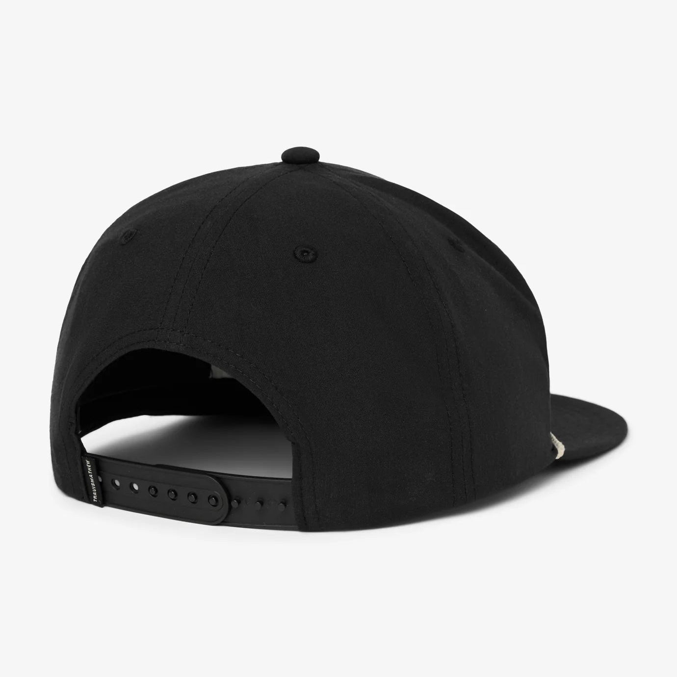 back view of the black TravisMathew Salted Shore Snapback Hat