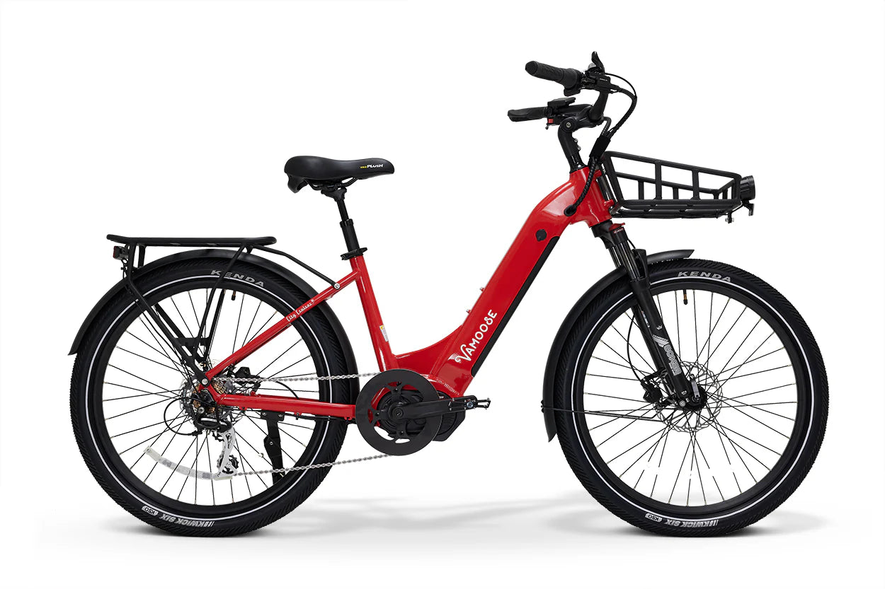 gloss cherry red and white Vamoose City Commuter E-Bike