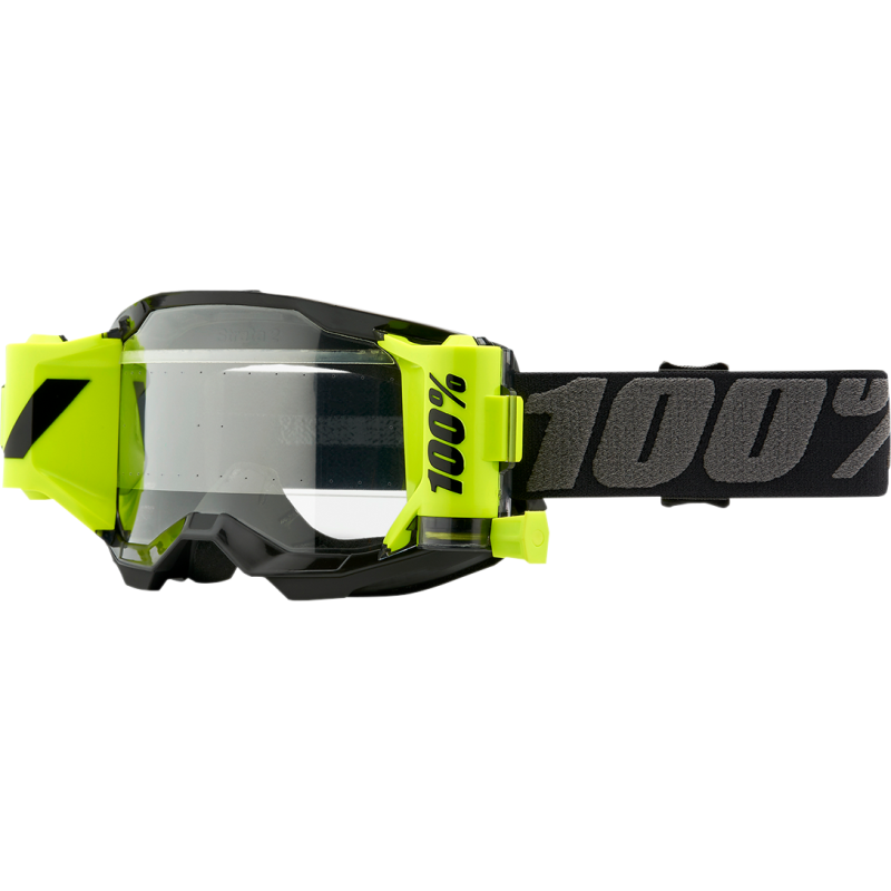 100% Strata 2 Forecast Black Dirtbike Goggle - Clear Lens