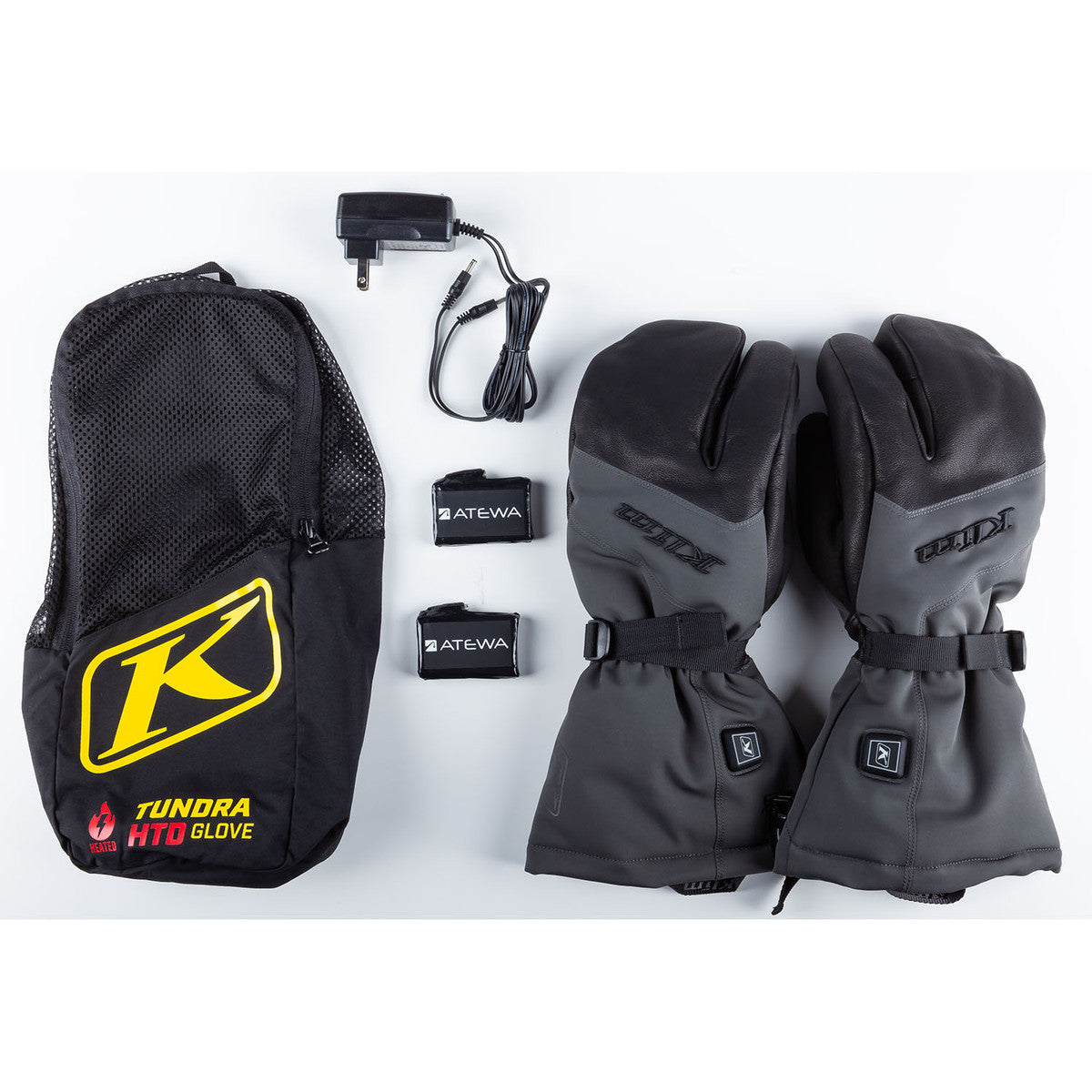 Klim Tundra Heated Gauntlet Glove contents with batteries