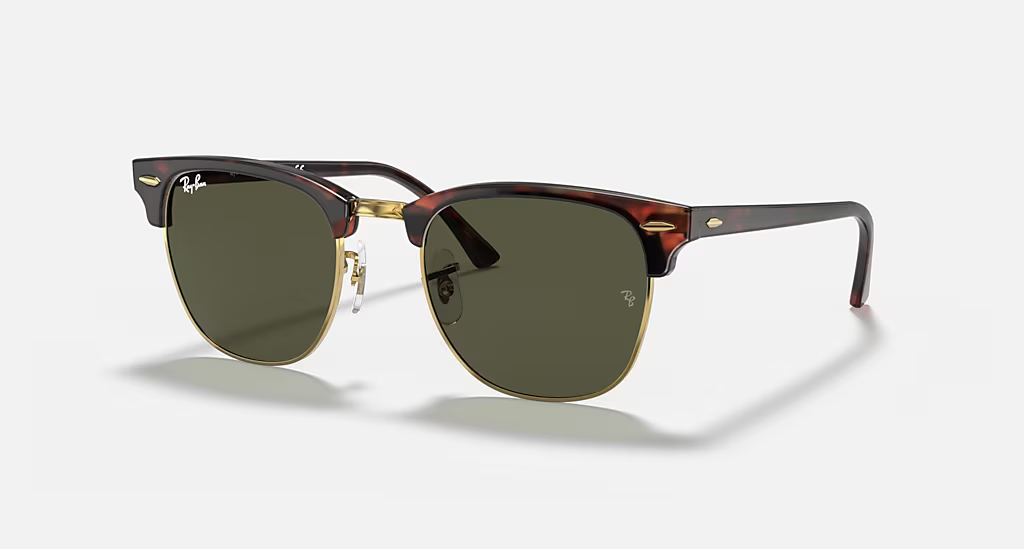 Ray-Ban Clubmaster Classic Sunglasses - Polished Tortoise On Gold Frame With Green Lens