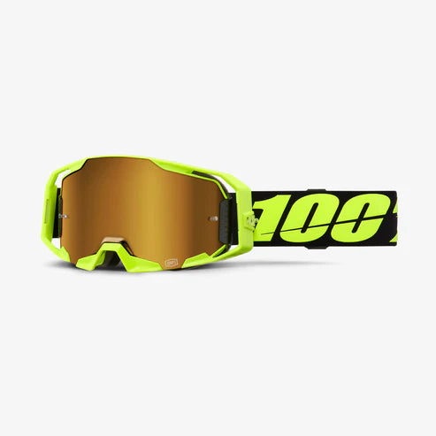 100% ARmatic MX & MTB Goggle neon yellow with true gold mirror lens