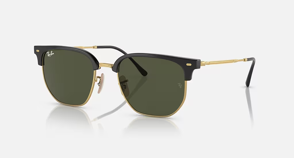 Ray-Ban New Clubmaster Sunglasses - Polished Black On Gold Frame With Green Lens