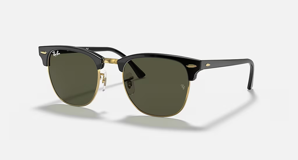 Ray-Ban Clubmaster Classic Sunglasses - Polished Black On Gold Frame With Green Lens