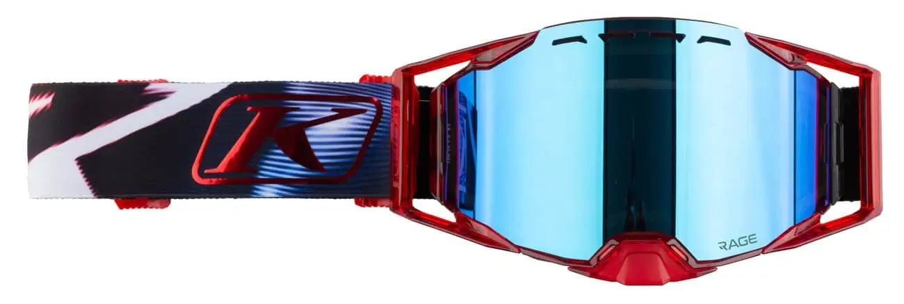 Klim Rage Snowmobile Goggles - Phase Red with Dark Smoke Blue Mirror Lens