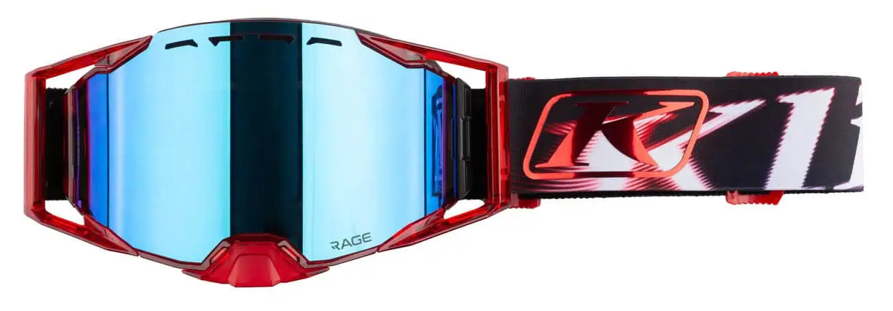 Klim Rage Snowmobile Goggles - Phase Red with Dark Smoke Blue Mirror Lens