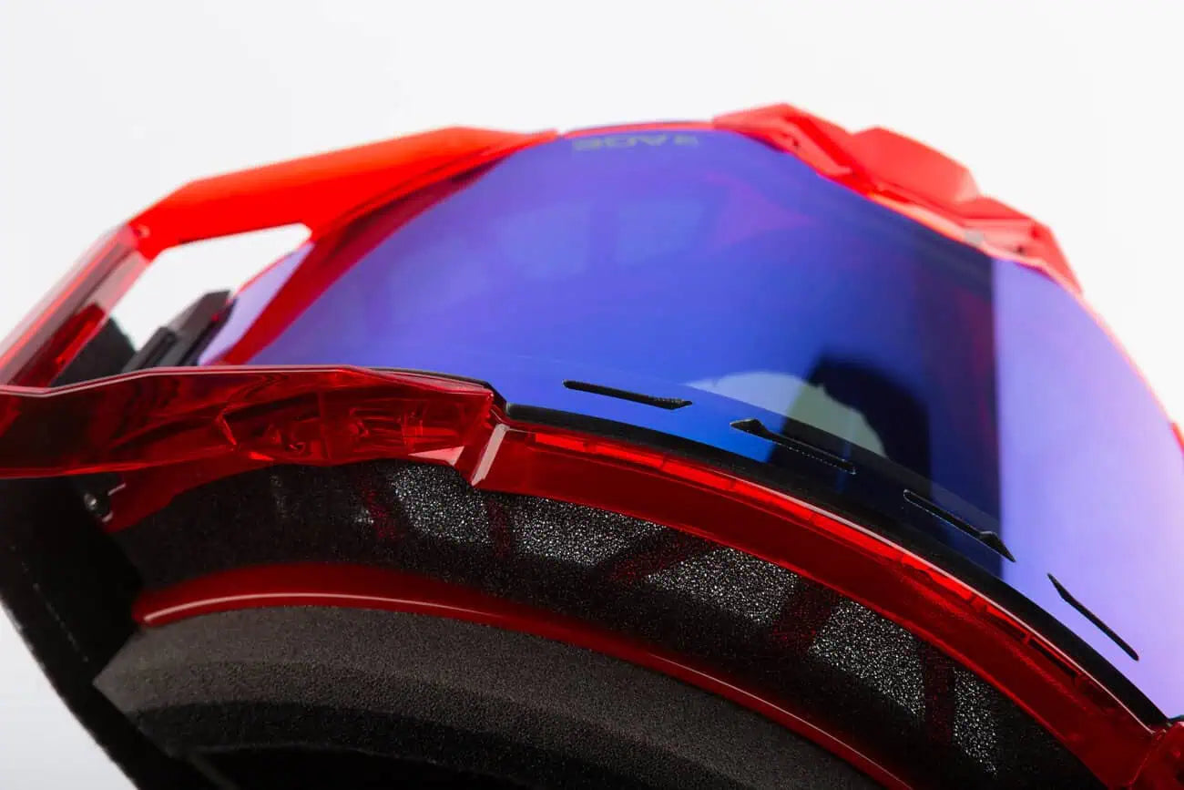 Klim Rage Snowmobile Goggles - Phase Red with Dark Smoke Blue Mirror Lens