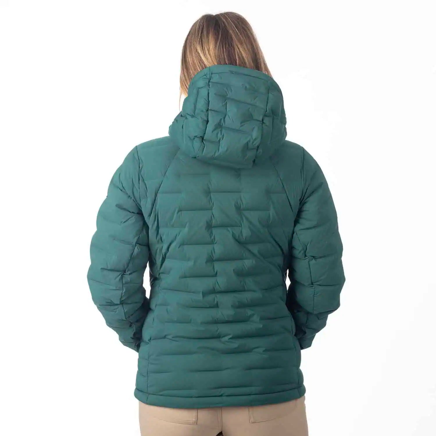 rain forest color of the Klim Luna Stretch Down Hooded Jacket