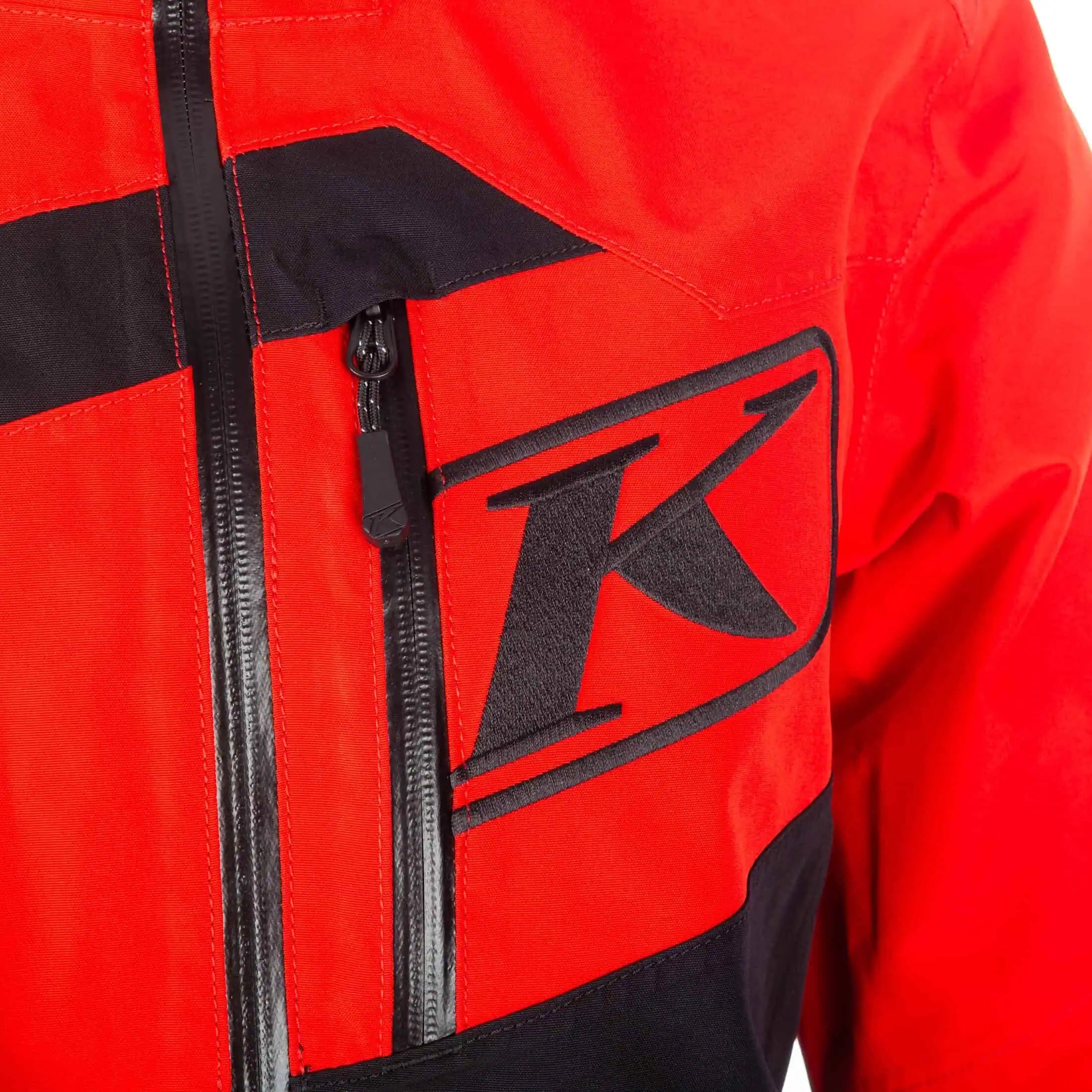 zipper detail of the Black - Fiery Red Klim Ripsa One-Piece Monosuit